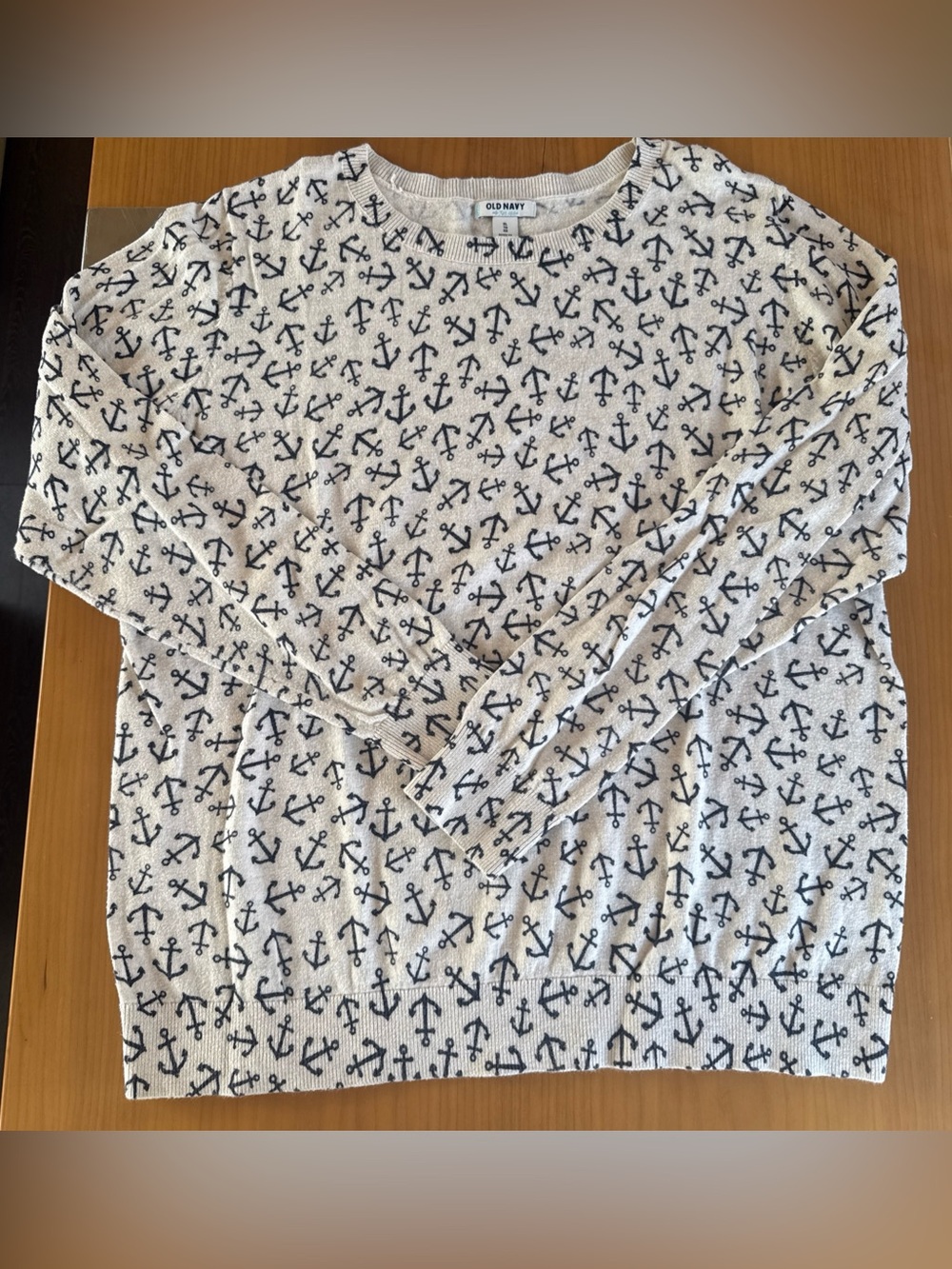 Old Navy Preppy Coastal Blue & White Anchor Sweater SZ L